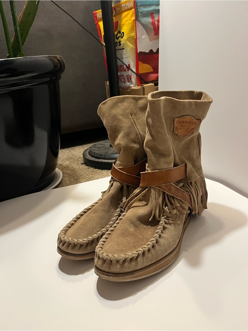 El Vaquero Apache Fringe Moccasin Boots | EU 40 US 9 | Handmade Italian Suede - Picture 5 of 11